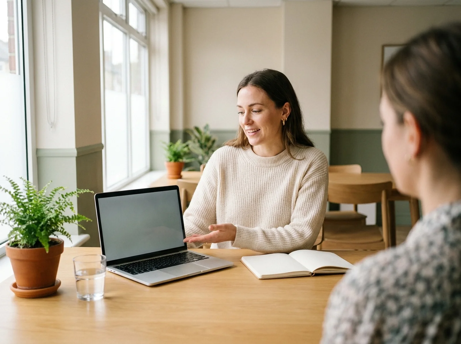 A dietitian talking a client through their weekly nutrition report