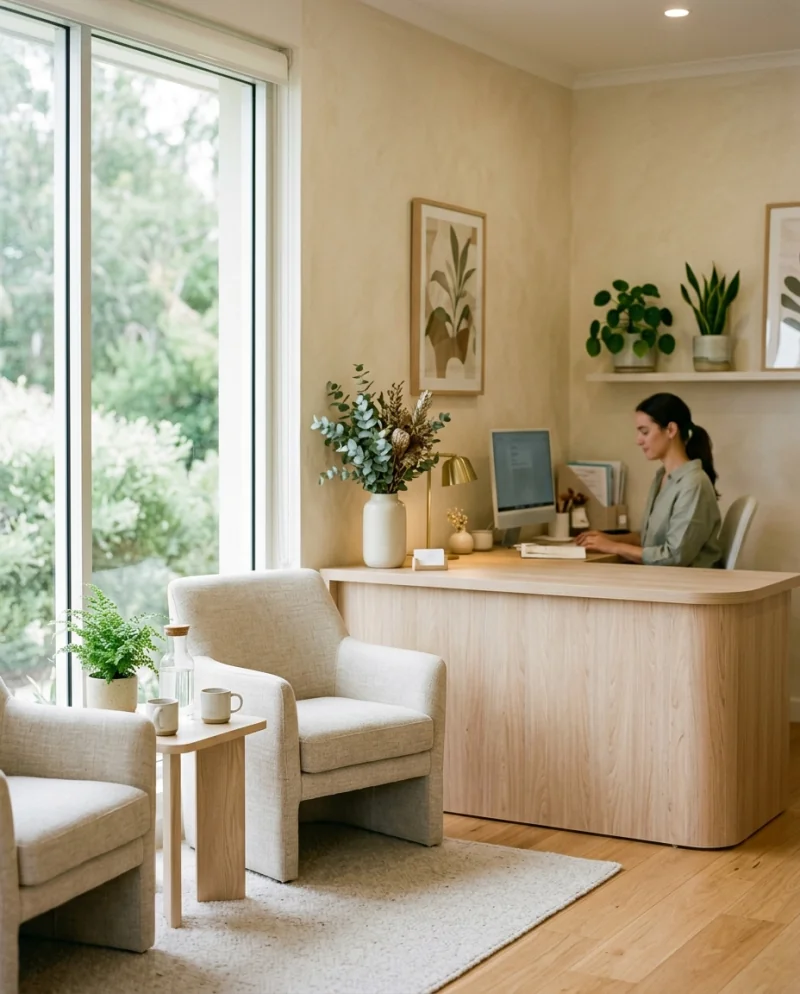 The reception area of a small modern nutrition clinic