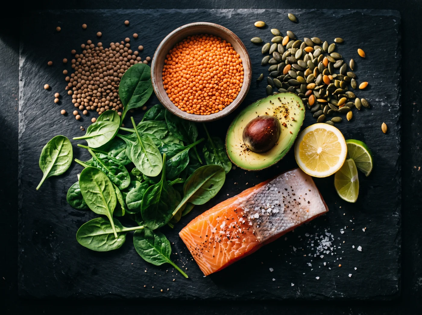 Whole ingredients on a dark surface