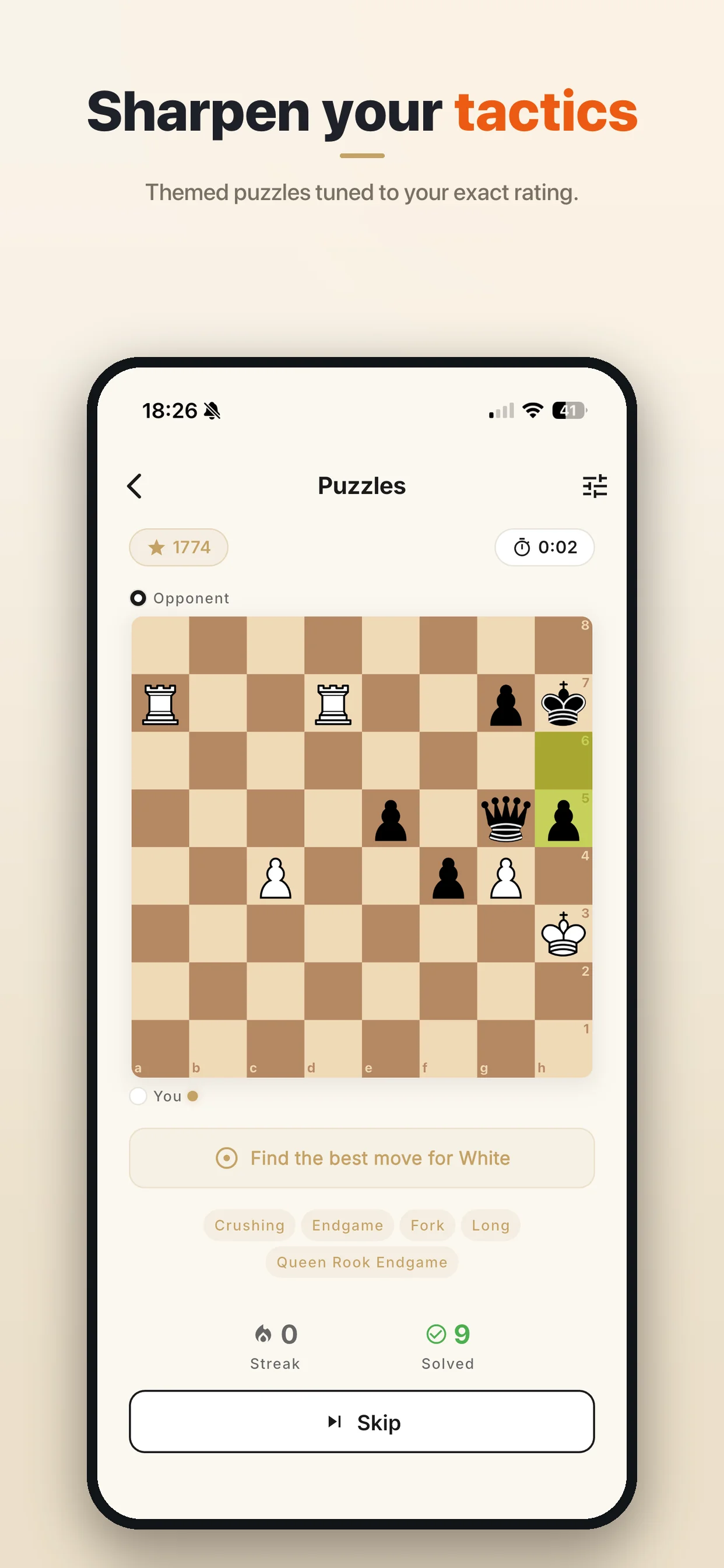 Themed puzzles tuned to your rating